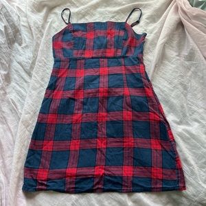 Garage red and blue plaid mini dress